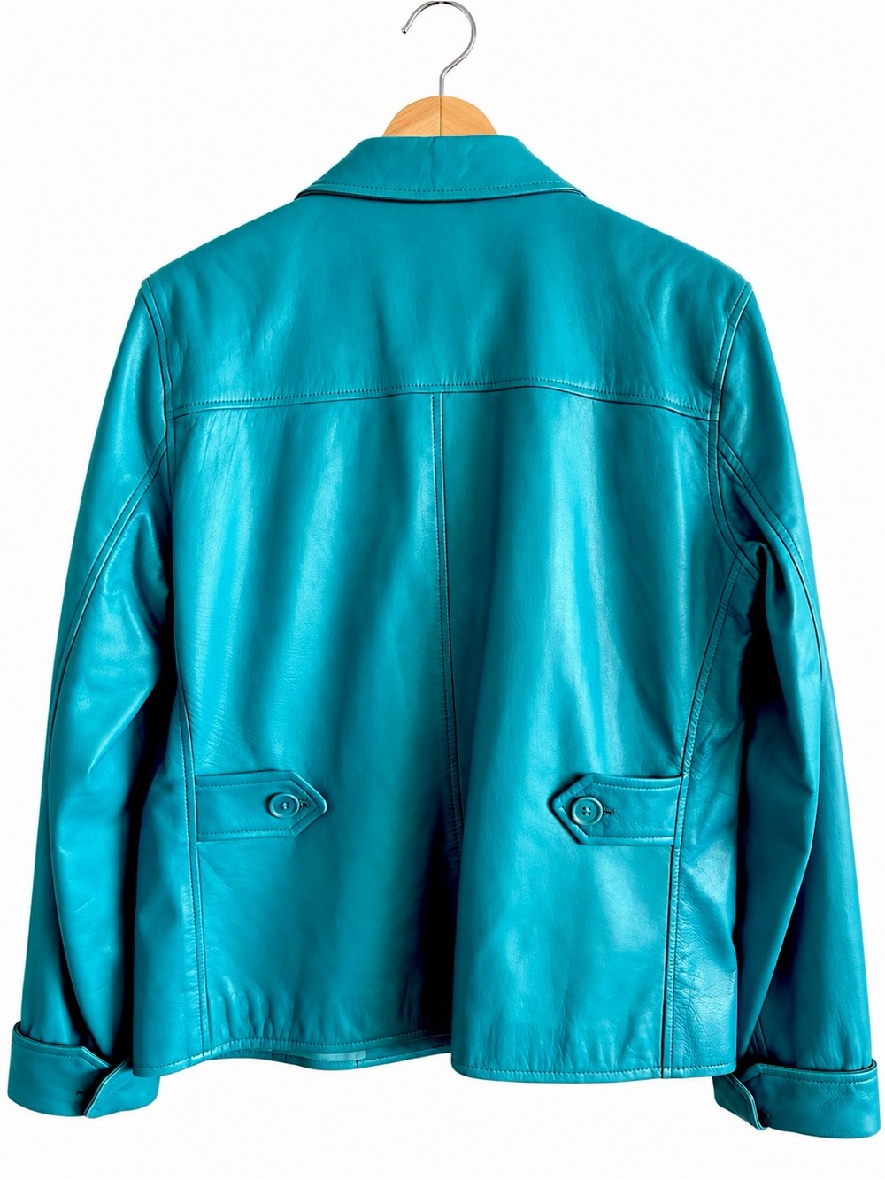 VINTAGE RALPH LAUREN Made in USA Teal Leather Jacket Size 8 - Picture 2 of 10